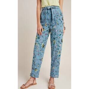 Anthropologie Victoria‎ Floral Cargo Pants Belted Blue Multi Size 4 Petite